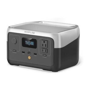 EF ECOFLOW Portable Power Station RIVER 2, 256Wh LiFePO4 Battery/ 1 Hour Fast Charging, 2 Up to 600W AC Outlets, Solar Generator (Solar Panel Optional) for Outdoor Camping/RVs/Home Use