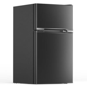 Electactic 3.1 Cu.Ft Mini Fridge with Freezer,2 Door Compact Refrigerator,Mini Fridge with Adjustable Removable Glass Shelves for Bedroom,Dorm or Apartment,Black
