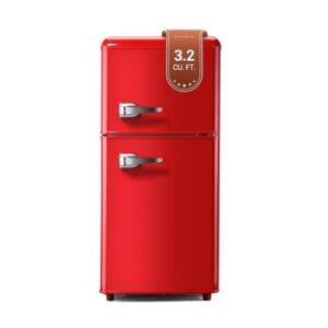 Zyerch Retro Mini Fridge, 3.2 Cu. Ft. Small Refrigerator with Freezer Retro Style with 7-Level Adjustable Thermostat, Compact Vintage 2-Door Fridge for Apartments, Dorm, Office, Red