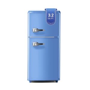 Zyerch Retro Mini Fridge, 3.2 Cu. Ft. Small Refrigerator with Freezer Retro Style with 7-Level Adjustable Thermostat, Compact Vintage 2-Door Fridge for Apartments, Dorm, Office, Blue