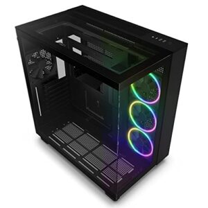 NZXT H9 Elite Dual-Chamber ATX Mid-Tower PC Gaming Case - Includes 3 x 120mm F120 RGB Duo Fans w/ Controller - Glass Front, Top & Side Panels - 360mm Radiator Support - Cable Management - Black