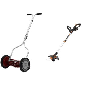 American Lawn Mower 5-Blade Push Reel Lawn Mower and Worx GT3.0 20V PowerShare 12" String Trimmer & Edger