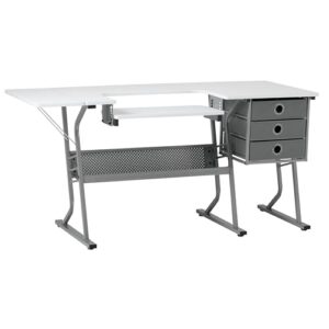 Sew Ready Eclipse Hobby and Sewing Machine Table - White Sewing Table with Gray Storage Drawers + Large Lower Shelf - Can Also Be Used as Computer Desk