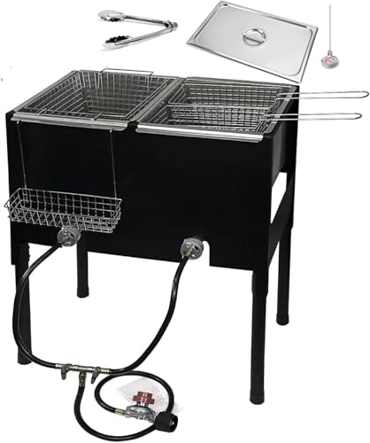 Triple Deep Fryer-3 Basket Stainless Steel Propane Cooker-Outdoor Fish Fry/Chicken-Tall Heavy Duty-4.5 Gallon