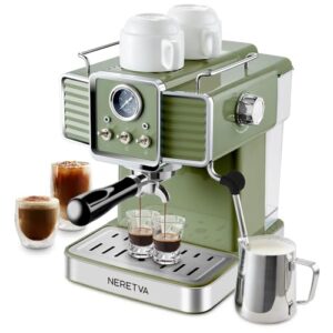Neretva Espresso Coffee Machine 15 Bar Espresso Maker with Milk Frother Steam Wand Cappuccino, Latte for Home Barista, 1.6L Removable Water Tank