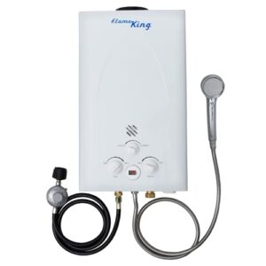 Flame King Portable Tankless Water Heater Propane Gas 10L 2.64 GPM at 68,000 BTU, Outdoor Instant Hot Water Shower for RV, Camping, Farm, Cabins