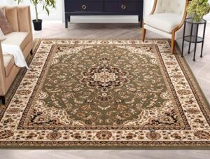 Well Woven Barclay Collection Medallion Kashan Green 8x10 Area Rug - for Living Room, Bedroom, and Dining Room