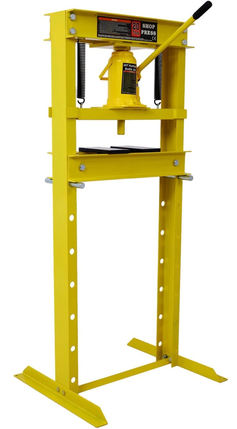 H-Frame Garage Floor 20 Ton Hydraulic Shop Press with Adjustable Working Table Height, Yellow
