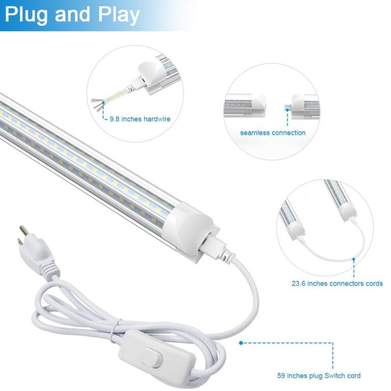 SHOPLED 8FT LED Shop Light, 90W 11700LM 6000K Cool White, Super Bright 300° D-Shape, Linkable T8 Tube Light Fixtures, 4 Pack 8 Foot LED Lights for Garage, Warehouse, Workshop - Image 4
