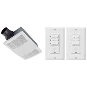 Broan-NuTone 110 CFM Bathroom Exhaust Fan, Heater & LED Light Combo Bundle with ENERLITES Countdown Timer Switch, 1-30 Min Settings, Blue LED, 2 Pack