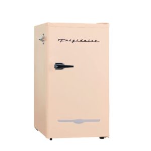 Frigidaire Retro Compact Fridge with Chiller, 3.2 cu ft Countertop Fridge with Built-In Bottle Opener, Compact Refrigerator for Office, Bedroom, Dorm Room or Cabin - 16.5" D x 19" W x 31" H (Coral)