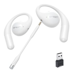 EMEET Airflow Open Ear Headphones with Mic, Bluetooth 5.3 Wireless Headsets with Detachable Microphone, ENC Noise Cancelling, Multipoint Pairing, Bluetooth Headset for Work, Home, Office（White）