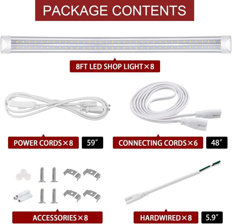 Kihung 8 Pack 8FT LED Shop Light, V Shape T8 LED Garage Light, 6000K Super Bright White, 9750LM, 75W, Linkable Shop Lights for Garage, Workshop, Basement, Clear Lens - Image 2