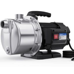 Acquaer 1.5 HP Portable Shallow Well Pump Garden Pump, Stainless Steel, 1210 GPH, 115V Sprinkler Pump Water Transfer Draining Irrigation Pump for Water Removal and Lawn Garden