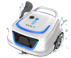 WYBOT A1 Cordless Robotic Pool Cleaner, Automatic Pool Vacuum with 120 Mins, Double Filters, LED Indicator, Fast Charging, Ideal for Above Ground Flat Pools - White Blue