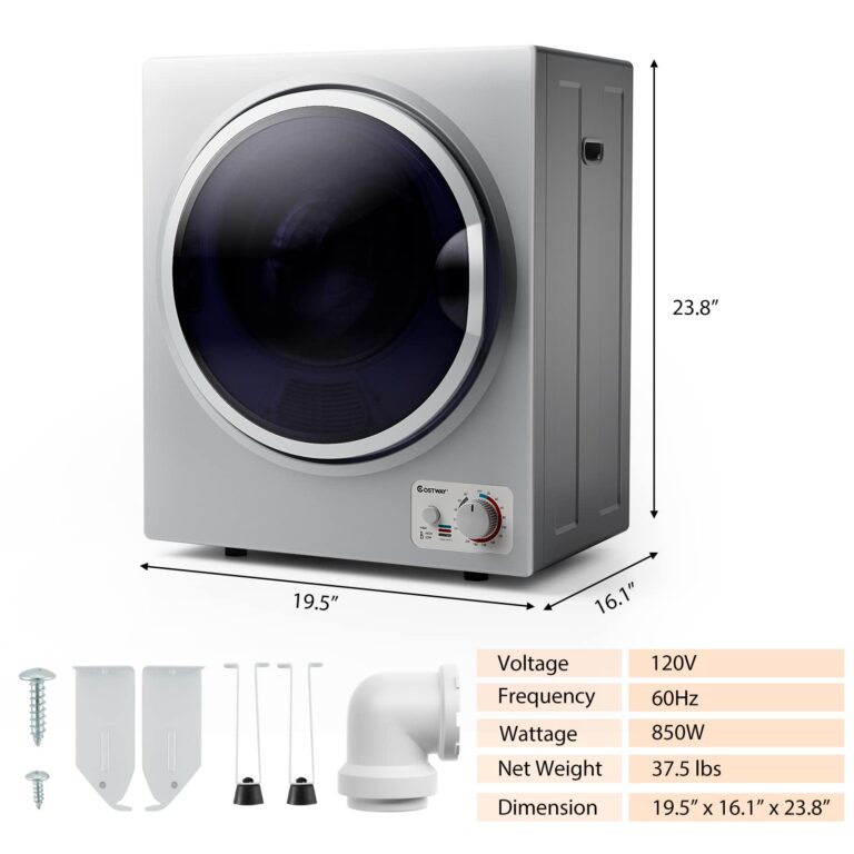 COSTWAY GT-10222US-SL-FPCY, 110V Electric Portable Clothes Stainless Steel Tub, Panel Downside Easy Control for 4 Automatic Drying Mode Compact Laundry Dryer, Silver - Image 4