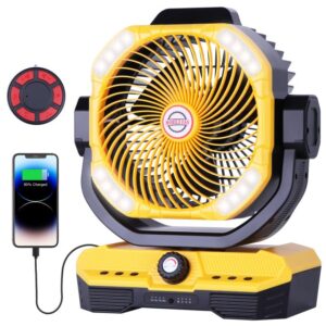 WESTTREE Battery Powered Fan Powerful Airflow Battery Operated Fan Air Circulator Fan for Bedroom,Quiet & 360°Auto Oscillating Fan Rechargeable Fan Camping Fan with LED Light (RGBW)