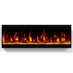 30 inch Electric Fireplace, Ultra-Thin Electric Fireplace Inserts, Ultra-Narrow Frame, Wall Mounted and Recessed Fireplace, Log & Crystal, Touch Screen & Remote Control, 1500W