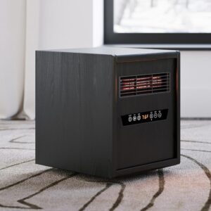 Modern Ember Portable Rolling Infrared Space Heater with LED Touchscreen and Remote Control | 12h Timer | 1500w Quick Heating for Indoor Use | Black Oak Wood