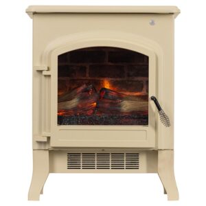 Country Living 18 Inch Infrared Freestanding Electric Fireplace Stove Heater in Cream | Provides Supplemental Zone Heat with Remote Control | Adjustable Flame Colors, Speeds, Brightness | Metal Body