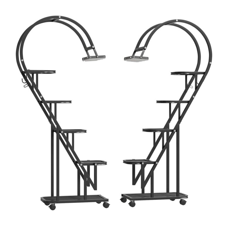 Bestier Plant Stand Indoor with Grow Lights, 5 Tiered Metal Plant Stand with Wheels, 65" Tall Plant Stands for Indoor Plants Multiple, 2 Pack Half-Heart Shape Plant Rack for Living Room Patio Balcony - Image 2