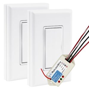 RunLessWire Low Voltage 8-30VDC Dimming Self Powered (NO Batteries) Wireless Light Switch - No Wiring, Battery, or WiFi Needed - 3-Way Low Volt Dimmer Kit: 1 Receiver, 2 Switches - White