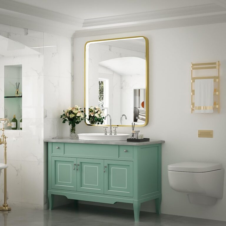 FTOTI 30x36 Inch LED Bathroom Mirror with Lights,Gold Metal Frame Lighted Vanity Mirror, Anti Fog Design&Dimmable&Touch Switch,Large Wall Mounted Mirror for Bathroom Decor (Horizontal&Vertical) - Image 7