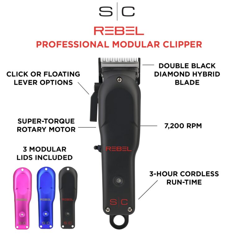 Stylecraft Rebel Professional Super-Torque Cordless Hair Clipper, Black Diamond Carbon Fusion Faper Blades - Image 6
