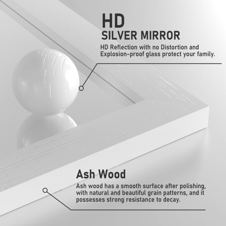 PAIHOME Large White Bathroom Mirror, Farmhouse Horizontal Rustic Square Mirror for Wall Wood Framed Vanity Mirrors, Barn Door Style Decor Living Room Entryway Bedroom Mirrors, 40x26INCH - Image 6