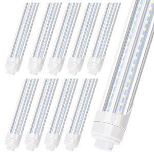LED Shop Light 8FT Tube, 2 Pin LED Tube Lights, V Shaped, R17D HO Rotatable LED Bulb, 90W, Clear Cover, Cold White 6000k, Fluorescent Tube Replacement, Ballast Bypass,Dual-End Powered, 10Pack