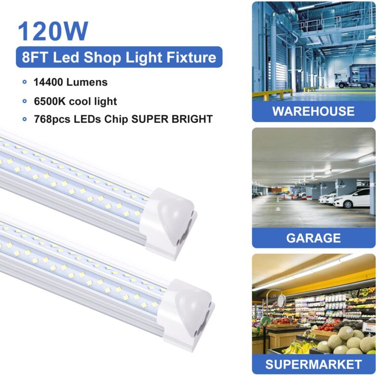 JOMITOP 8 Ft Integrated LED Tube Light 120W T8 V Shaped 96" Four Row 14400 Lumens(300W Fluorescent Equivalent) Clear Cover Super Bright White 6500K Pack of 6 - Image 8