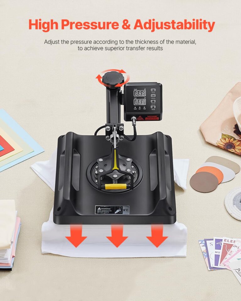 VEVOR 8 in 1 Heat Press Machine 15x15 Inch, 360° Swing Away Tshirt Press, Digital Professional Sublimation Heat Transfer for T Shirts Hat Cap Mug Plate - Image 7