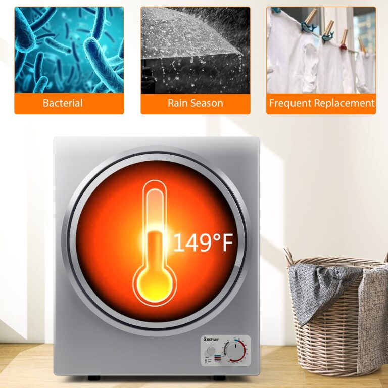 COSTWAY GT-10222US-SL-FPCY, 110V Electric Portable Clothes Stainless Steel Tub, Panel Downside Easy Control for 4 Automatic Drying Mode Compact Laundry Dryer, Silver - Image 7