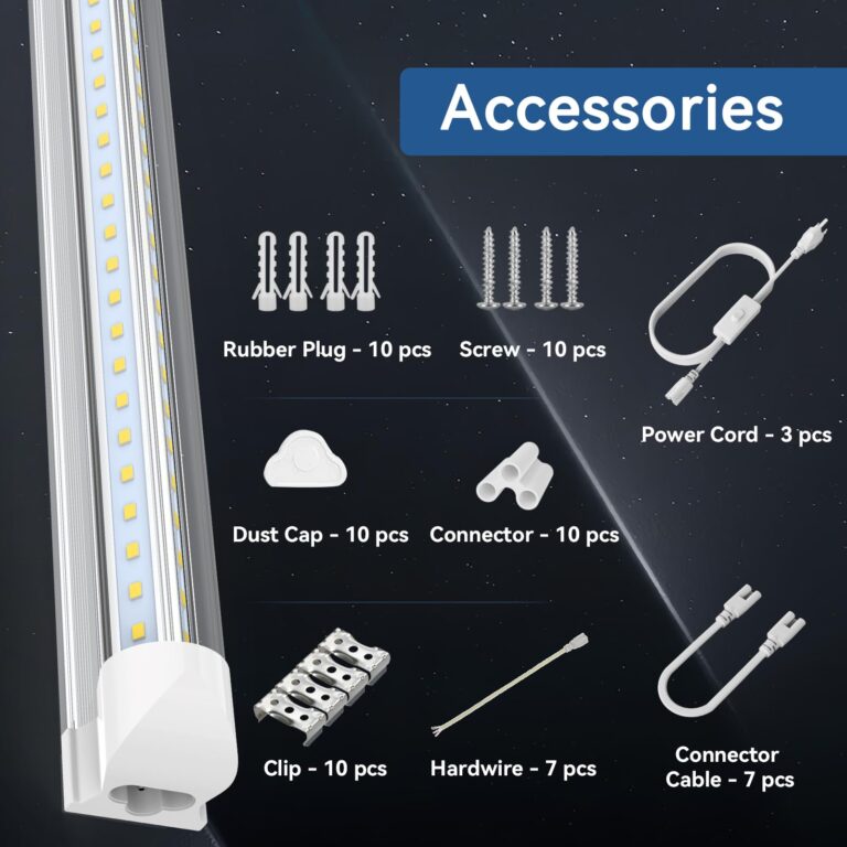 JESLED LED Shop Light 8FT, 100W 6500K Cool White, 15000LM High Output, V Shape, T8 Linkable 8 Foot LED Tube Lights for Garage, Warehouse, Plug and Play, Clear Cover - Image 5
