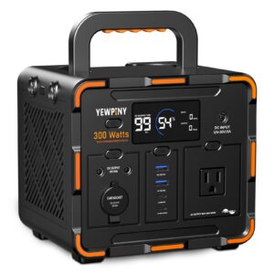 YEWPINY EM300 Portable Power Station, 300W Solar Generator, 259Wh LiFePO4 Battery, USB-C PD 65W, Pure Sine Wave, Wireless Charging for Camping, Outdoor, Emergency