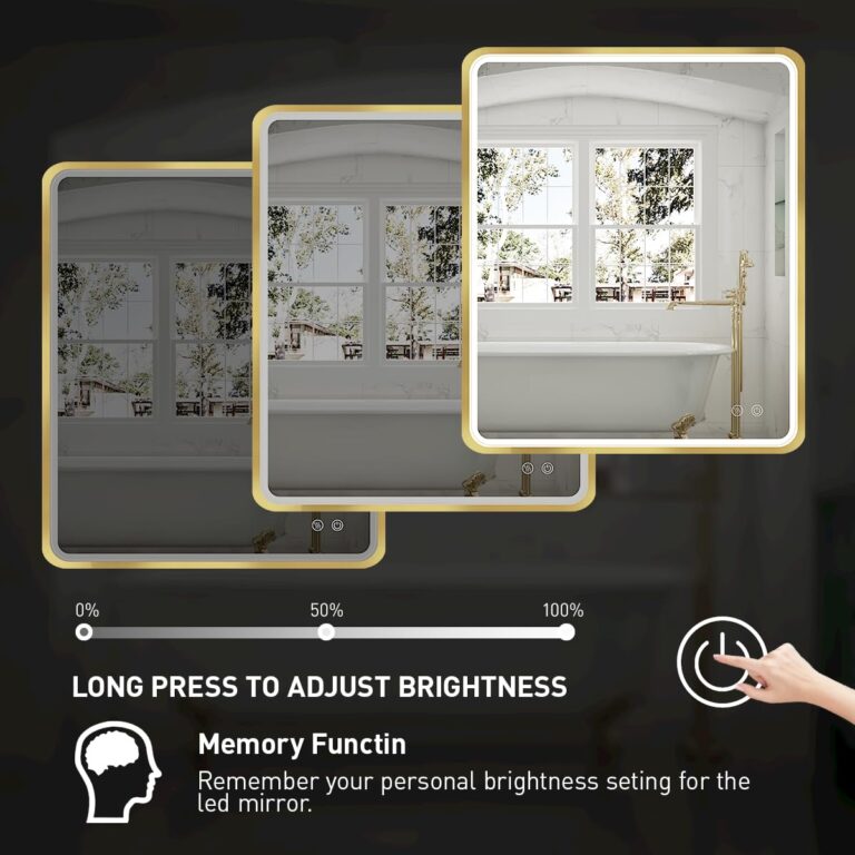 FTOTI 30x36 Inch LED Bathroom Mirror with Lights,Gold Metal Frame Lighted Vanity Mirror, Anti Fog Design&Dimmable&Touch Switch,Large Wall Mounted Mirror for Bathroom Decor (Horizontal&Vertical) - Image 5