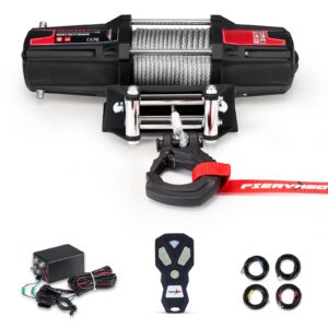 FieryRed ATV/UTV Winch- 12 V 5500LBS Electric Winch with Steel Cable, Wire and Wireless Remote Control, Roller Fairlead