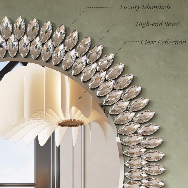 Kelly Miller Jeweled Mirror for Wall, 28 Inch Round Luxury Mirror with Sparkling Diamonds Beveled Modern Wall Decor for Bathroom, Living Room, Bedroom, Hallway - Image 7