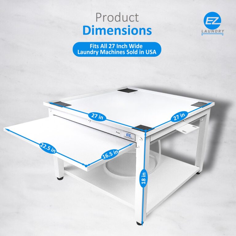 EZ Laundry - Laundry Pedestal for Washer/Dryer, 24" Anti-Vibration Steel Stand with Adjustable Feet Elevates 18", Includes Drain Pan & Hose Pull Out Shelf (White with Shelf) - Image 8
