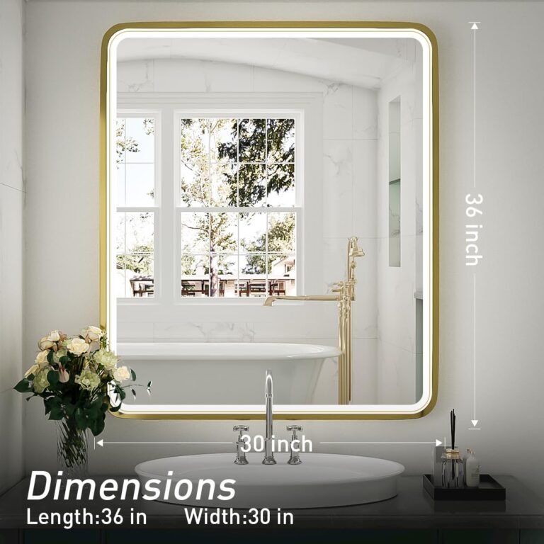 FTOTI 30x36 Inch LED Bathroom Mirror with Lights,Gold Metal Frame Lighted Vanity Mirror, Anti Fog Design&Dimmable&Touch Switch,Large Wall Mounted Mirror for Bathroom Decor (Horizontal&Vertical) - Image 2