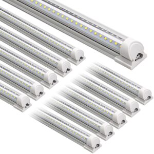 Barrina LED Shop Lights 8FT 72W 10000LM 6500K, Daylight White, V Shape, Clear Cover, Hight Output, Linkable, T8 LED Tube Lights, for Garage 8 Foot with Plug (Pack of 10)