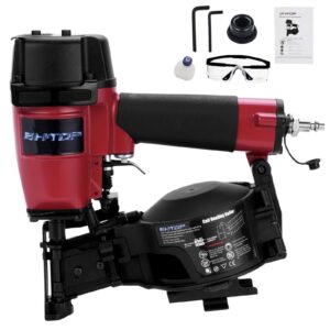 BHTOP CN45N Roofing Nailer, 15 Degree Roofing Nail Gun, 3/4-Inch to 1-3/4-Inch Coil Nails, 120-pcs Load Capacity Coil Nailer in Red
