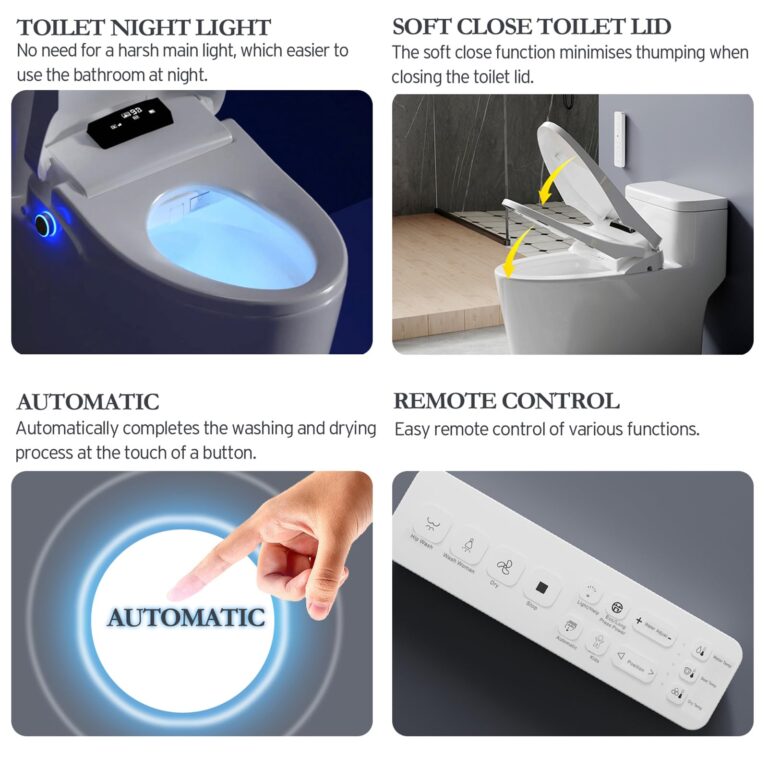 XCQQ Bidet Toilet Seat Elongated, Bidet with Warm Water and Air Dryer, Heated Toilet Seat, Multiple Spray Modes for Family Members, Self Cleaning Nozzle, Night Light, Remote Control - Image 4