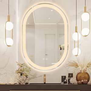 38"x26" Oval LED Bathroom Mirror, Frameless Backlit Mirror with Light Anti-Fog 3 Color Dimmable with Memory Function IP65 Waterproof 5mm HD Glass, Lighted Backlit Mirror Smart for Makeup