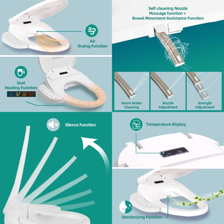 Electric Bidet Toilet Seat, Warm Water Bidet for Rear and Front Washing, Self-Cleaning Nozzle, Elongated V-shaped Heated Toilet Seat with Dryer, Touch Panel, SoftClose Lid, LED Light and Deodorization - Image 6