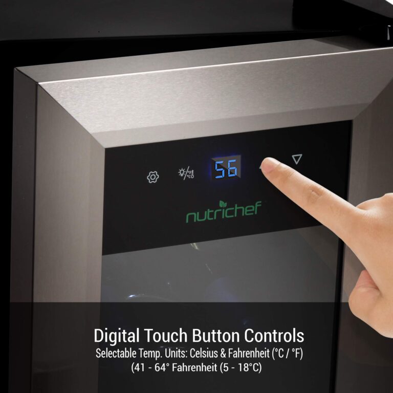 NutriChef PKCWC12 12 Bottle Cooler Refrigerator White and Red Countertop Chiller, Freestanding Compact Mini Wine Fridge with Digital Control, Stainless Steel - Image 8