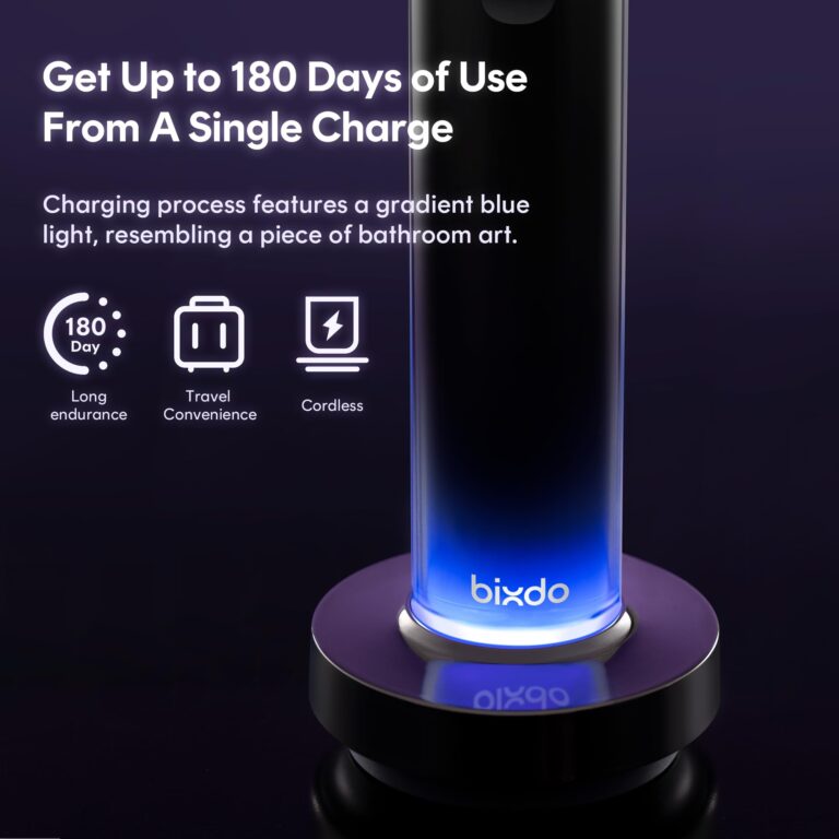 bixdo Whitening Electric Toothbrush W60 - Oscillating & Sonic Blue Light Technology with Pap Toothpaste for Sensitive Teeth, 2-in-1 Cleaning + Whitening, 180-Day Battery, Smart AI Brushing Modes - Image 3