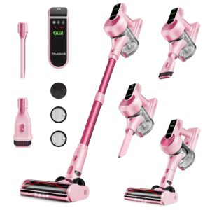 Cordless Vacuum Cleaner, 40Kpa 45Mins Vacuum Cleaners for Home, 8-in-1 Lightweight Stick Vacuum with Powerful Suction, Anti-tangle Wireless Vacuum for Carpet, Tile, Pet Hair, Hardwood Floors, Pink