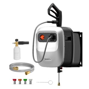 Giraffe Tools Grandfalls Pressure Washer G20 Pro, 2500 PSI 2.2 GPM, Wall Mounted Power Washer with 65FT Hose Reel, Ultra-Soft Pressure Hoses, 4 Nozzles for Floor/Cars/Fences/Patios, Light Silver