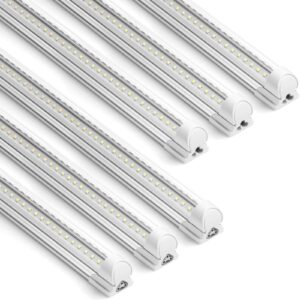Barrina 8FT LED Shop Light, 72W 10000LM 6500K, Clear Cover Linkable LED Tube Lights, Integrated T8 Light Fixture, V Shape Ceiling Lights for Garage, Warehouse, Workshop, 6 Packs